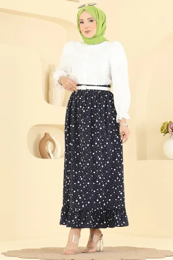 Large Polka Dot Detailed Jessika Skirt Navy