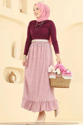 Floral Print Jesika Skirt in Dusty Pink
