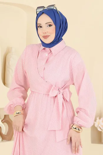 Pink Striped Tie-Waist Dress