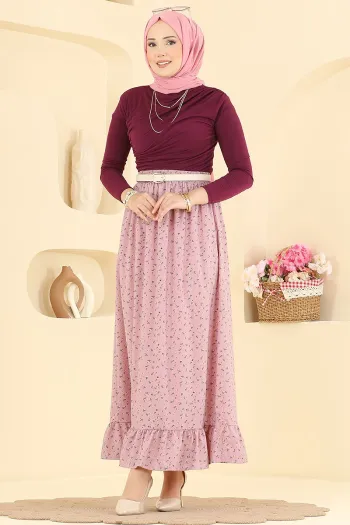 Floral Print Jesika Skirt in Dusty Pink