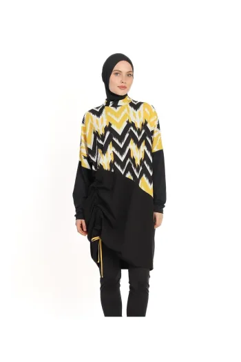  Yellow Stripe Pattern Black Hijab Swimsuit 6217A 
