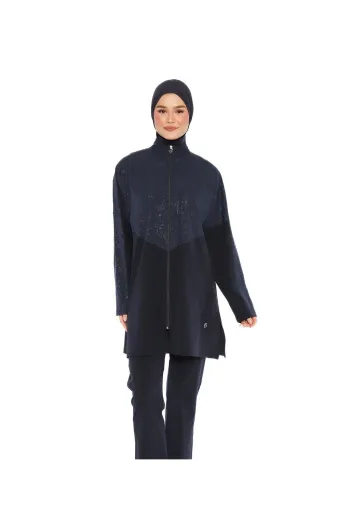  Fully Zippered Dark Navy Blue Hijab Swimsuit 6269A 