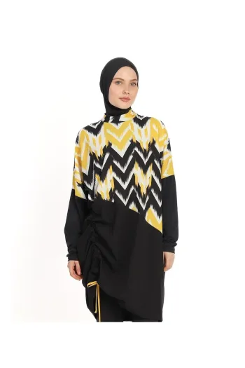  Yellow Stripe Pattern Black Hijab Swimsuit 6217A 