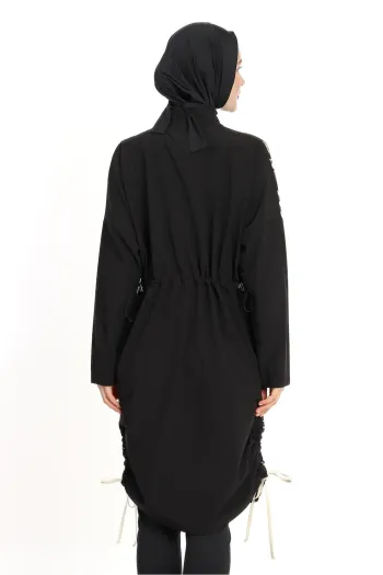  Curvy Pattern Covered 4 Piece Black Hijab Swimsuit 6218A 
