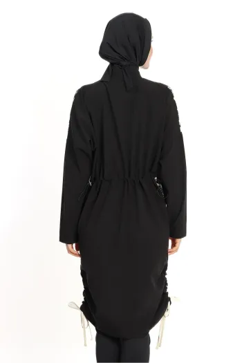  Mixed Pattern Covered 4 Piece Black Hijab Swimsuit 6219A 