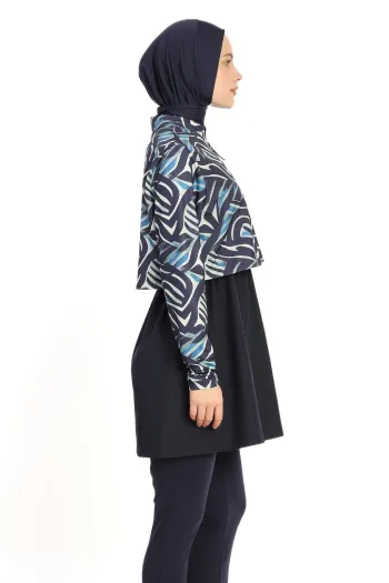  Bolero Covered Dark Navy Blue Hijab Swimsuit 6198A 