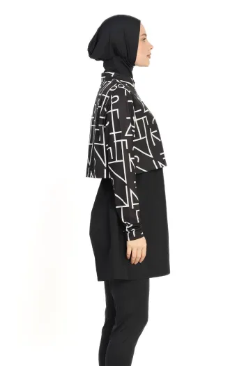  Striped Bolero 4-Piece Black Hijab Swimsuit 6200A 