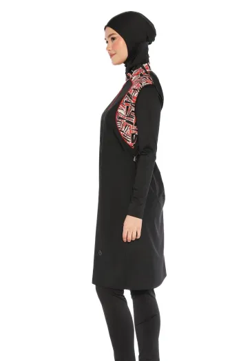  مايوه حجاب أسود بسحاب، 4 قطع، 6041A 