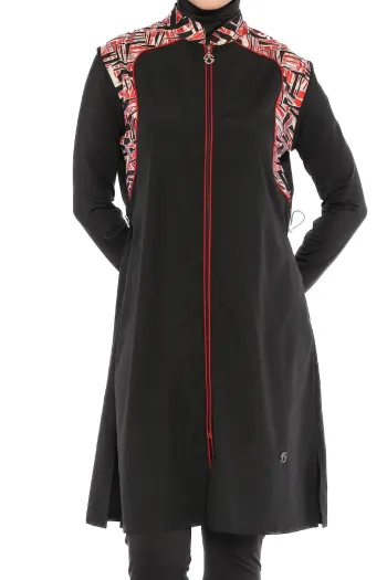  مايوه حجاب أسود بسحاب، 4 قطع، 6041A 