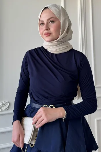 Navy Blue Pleated Blouse