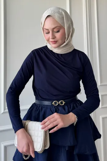 Navy Blue Pleated Blouse