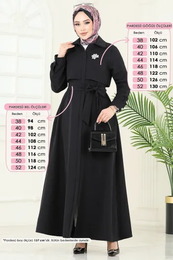Hidden Zippered Topcoat Abaya Black