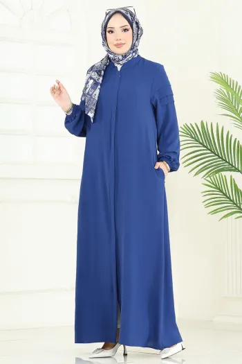 Hidden Zippered Topcoat Abaya Indigo
