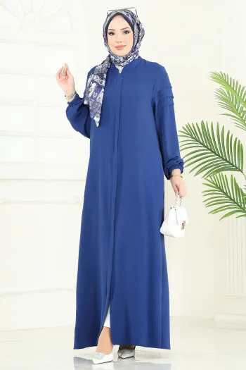 Hidden Zippered Topcoat Abaya Indigo