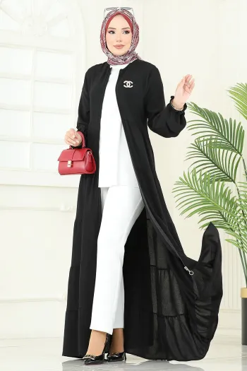 Aerobin Abaya with Folded Skirt in Black
