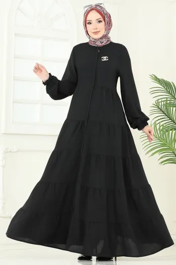Aerobin Abaya with Folded Skirt in Black