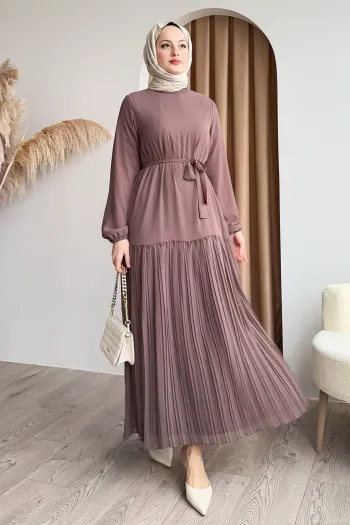 Pleated Chiffon Dress in Dusty Rose