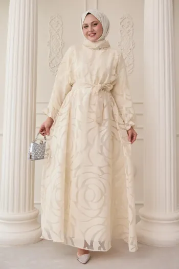 Cream Balloon Sleeve Dress with Tulle