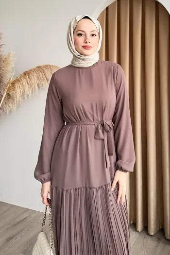 Pleated Chiffon Dress in Dusty Rose
