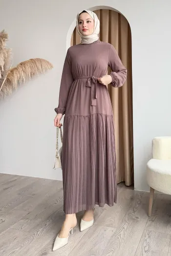 Pleated Chiffon Dress in Dusty Rose