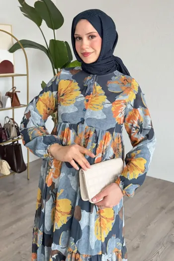 Patterned Chiffon Anthracite Dress