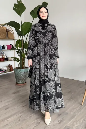 Black Chiffon Dress with Ruching Detail