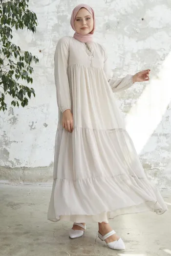 Laced Neck Yoryo Stone Chiffon Dress