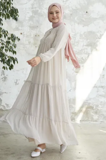 Laced Neck Yoryo Stone Chiffon Dress