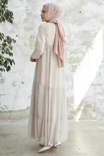 Laced Neck Yoryo Stone Chiffon Dress