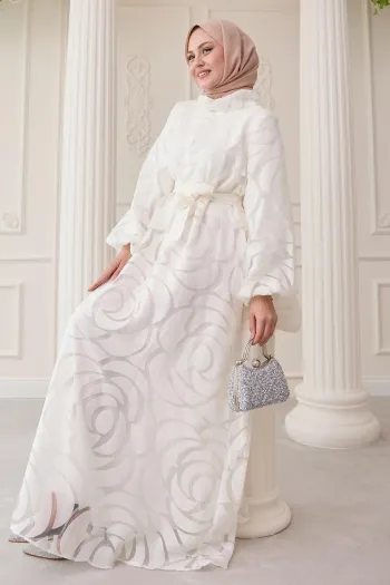 White Dress with Tulle Balloon Sleeves