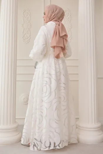 White Dress with Tulle Balloon Sleeves