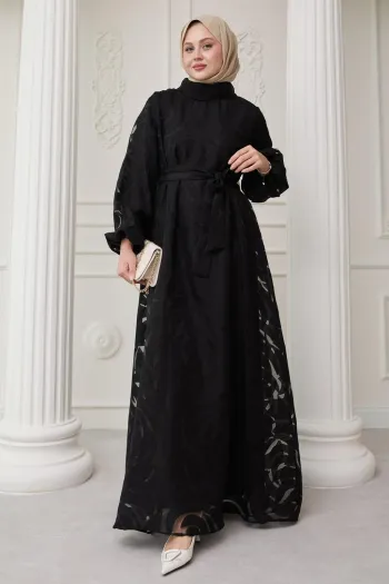 Black Dress with Tulle Balloon Sleeves