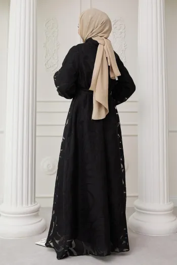 Black Dress with Tulle Balloon Sleeves