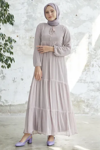 Laced Neck Yoryo Blush Chiffon Dress