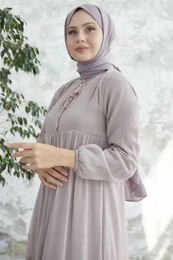 Laced Neck Yoryo Blush Chiffon Dress