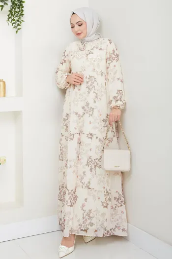 Lavi Tassel Detail Cream Chiffon Dress