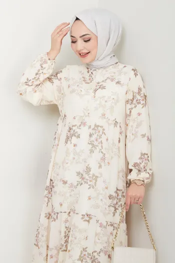 Lavi Tassel Detail Cream Chiffon Dress