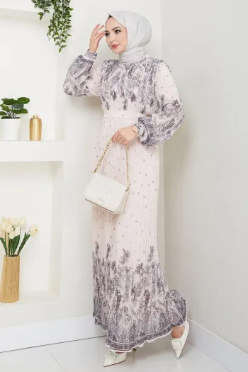 Black Chiffon Dress with Long Sleeve and Pleated Design