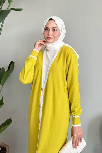 Long Yellow Striped Knit Cardigan