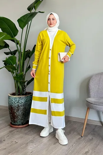 Long Yellow Striped Knit Cardigan