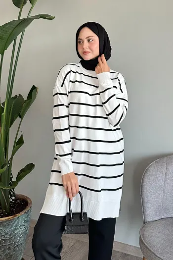 Basic White Striped Knit Tunic