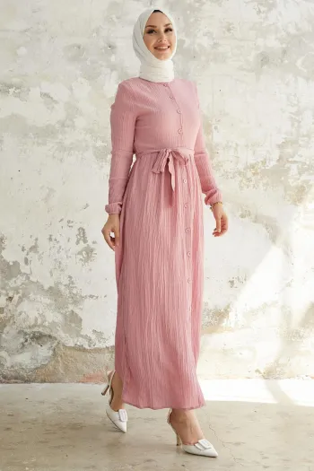 Lemina Belted Dress in Dusty Rose Color