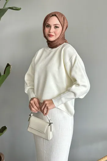 White Knit Set with Puff Sleeve Dress