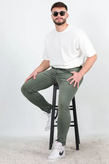 Men's Narrow Leg Trousers with Ribbons Green