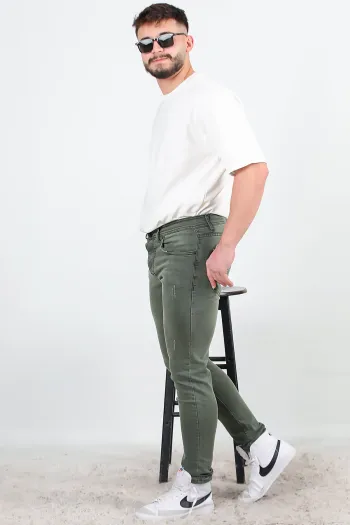 Men's Narrow Leg Trousers with Ribbons Green