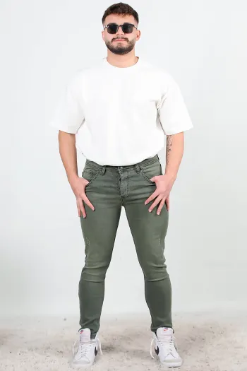 Men's Narrow Leg Trousers with Ribbons Green