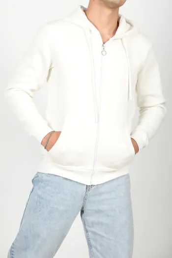 Men's Hooded Zippered Sweat Ecru