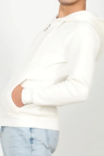 Men's Hooded Zippered Sweat Ecru