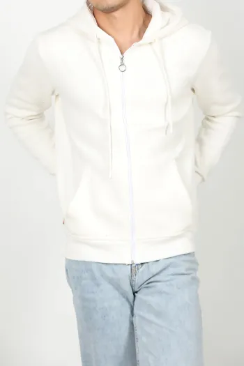 Men's Hooded Zippered Sweat Ecru