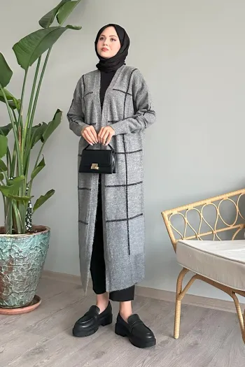 Striped Anthracite Cardigan with Glitter Details